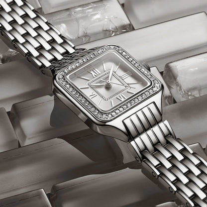 Stuhrling Original Confidant 4020 Women's Quartz Watch, 27mm, White Dial, Crystal-Accented Bezel