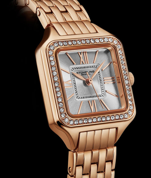 Stuhrling Original Confidant 4020 Women's Quartz Watch, 27mm, Silver Dial, Crystal-Accented Bezel