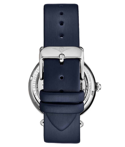 Stuhrling Original Luxe 4022 Women's Automatic Watch, 38mm, Navy Leather Strap, Skeleton Dial