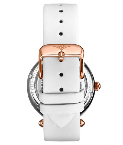 Stuhrling Original Luxe Women's Automatic Watch, White Leather Strap, Skeleton Dial