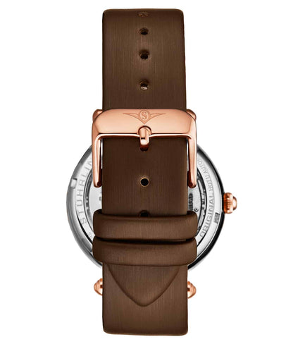 Stuhrling Original Luxe 4022 Women's Automatic Watch, 38mm, Brown Leather Strap, Skeleton Dial
