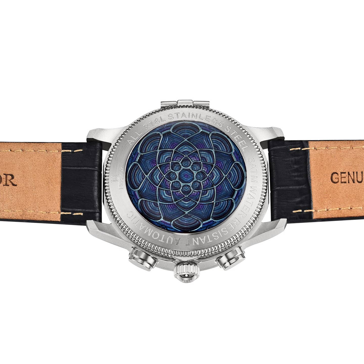 Heritor Apostle Leather Band Men's Automatic Day-Date Leather Watch, Black/Blue