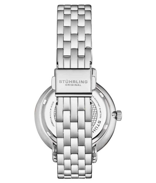 Stuhrling Original Horizon 4038 Women's Quartz Watch, 36mm, White Mother-of-Pearl Dial, Silver-Tone Stainless Steel Bracelet, Crystal-Accented Bezel