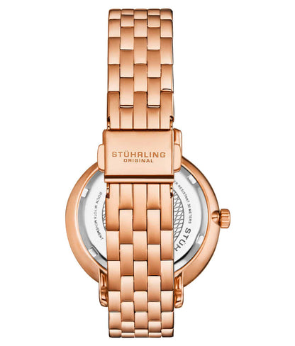Stuhrling Original Horizon 4038 Women's Quartz Watch, 36mm, White Mother-of-Pearl Dial, Rose Gold-Tone Bracelet, Crystal-Accented Bezel