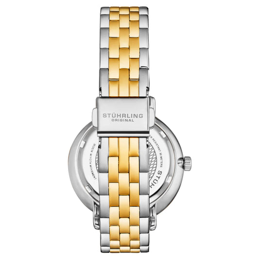 Stuhrling Original Horizon Women's Quartz Watch, 36mm, White Mother-of-Pearl Dial, Two-Tone Gold & Silver Bracelet, Crystal-Accented Bezel