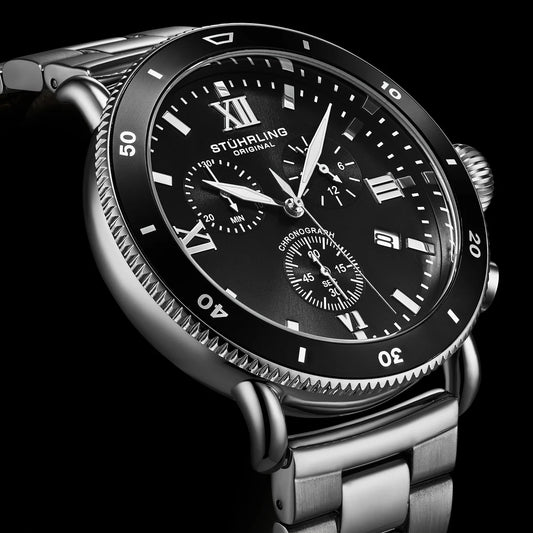 Stuhrling Original Dualmode 4040 Men's Quartz Chronograph Watch, 48mm, Black Case