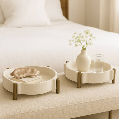 Decorative Trays Set of 2 - Beige Metal Stylish, 11/14 in.