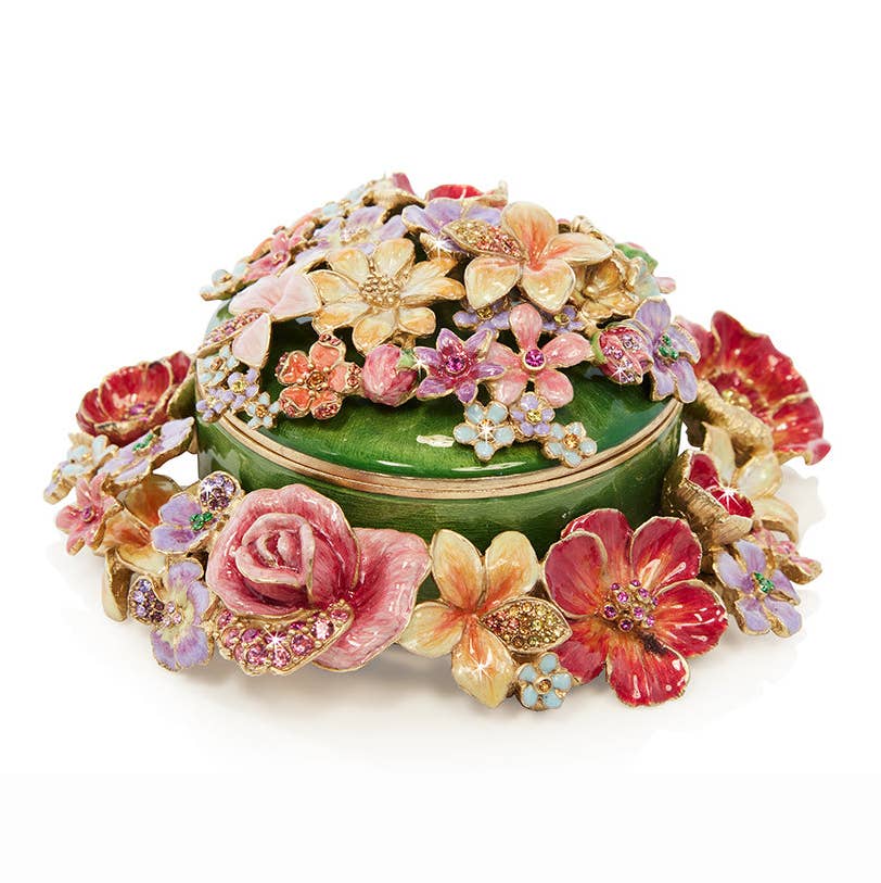 Jay Strongwater Ivy Bouquet Decorative Box, Gold Rainbow Flower Crystal Enamel Gold-Finished