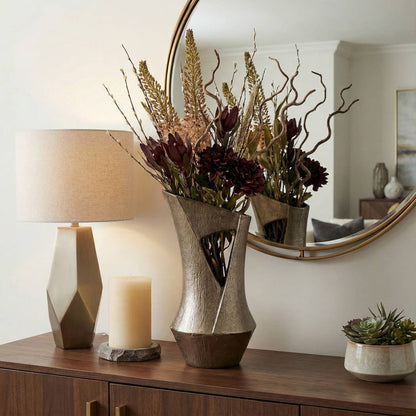 Decorative Vase - Gold Metal Artistic Cutout Design, 16 in.