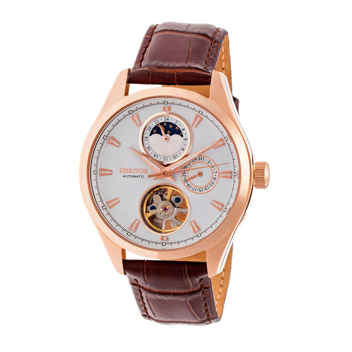 Heritor Sebastian Men's Automatic Semi-Skeleton Leather Watch, Style HERHR6904