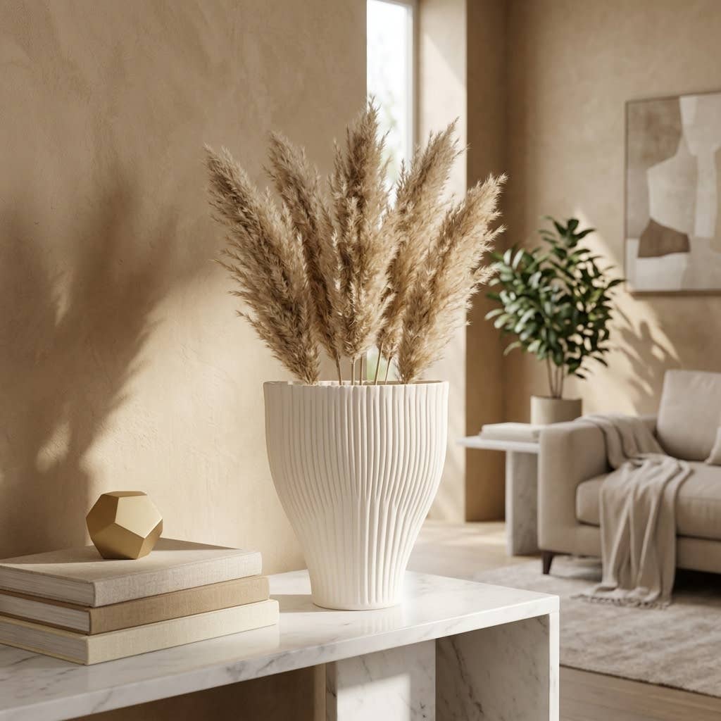 Decorative Vase - Beige Porcelain Curved Shape, 9 in.