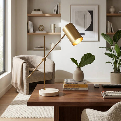 Table Lamp - Gold Stone Base with Adjustable Shade, 20 in.
