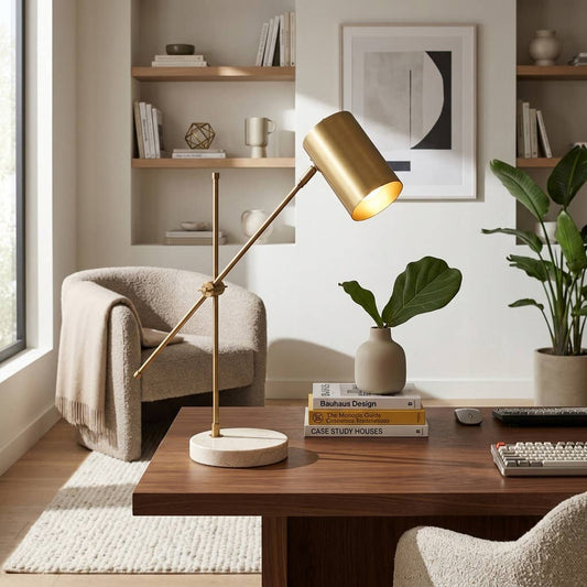 Table Lamp - Gold Stone Base with Adjustable Shade, 20 in.