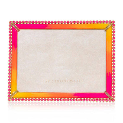 Jay Strongwater Lucas Stone Edge 5" x 7" Swarovski Crystal Enamel Picture Frame, Electric Pink