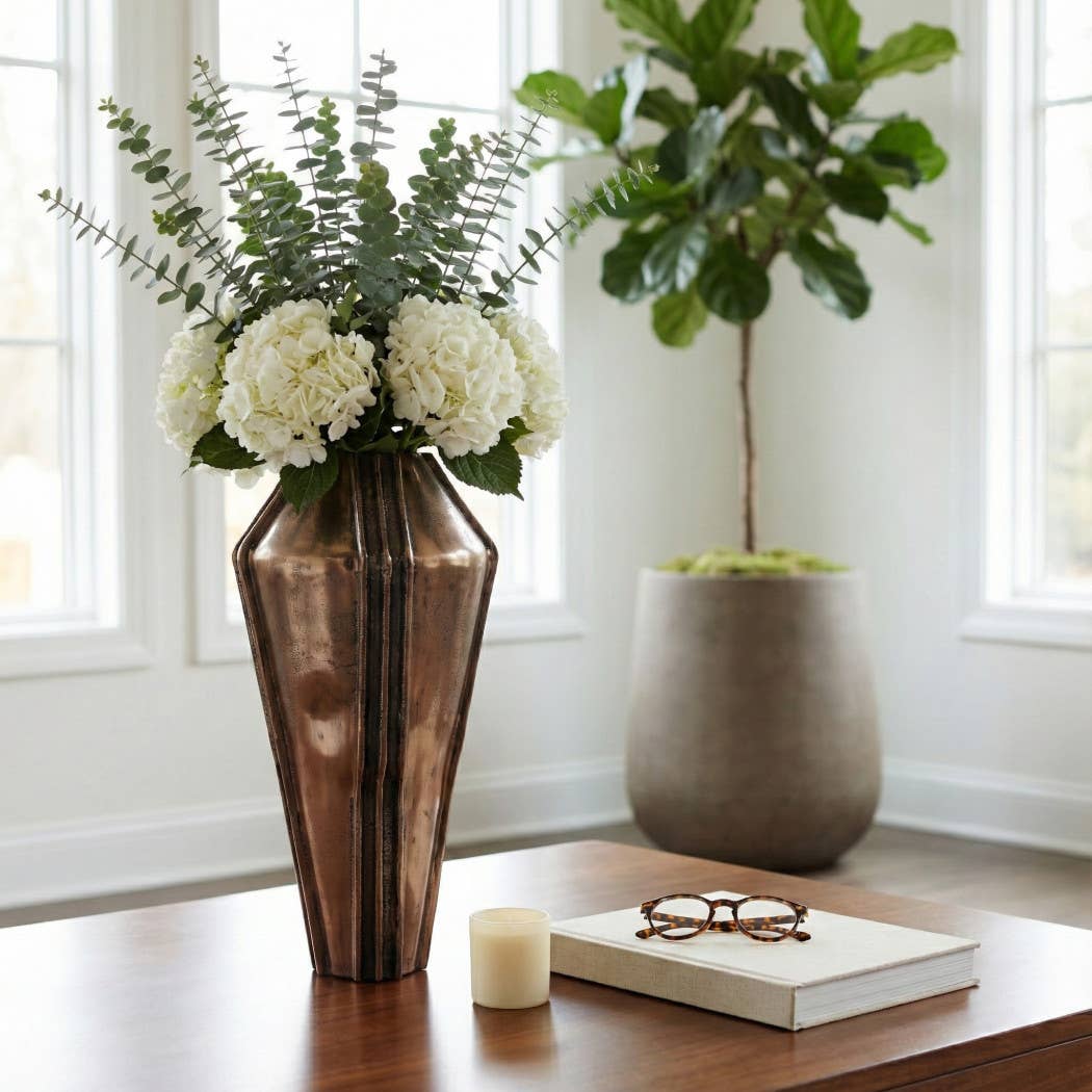 Decorative Vase - Bronze Metal Textured Design, 22 in.