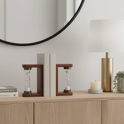 Bookends Set of 2 - Brown Wood Modern Hourglass, 10 in.