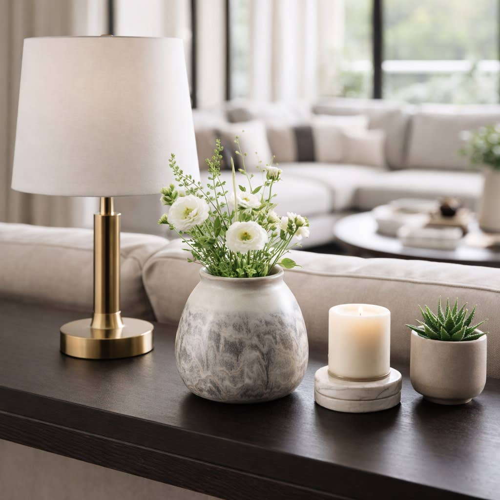 Decorative Vase - Gray Earthenware Glazed Finish, 7 in.