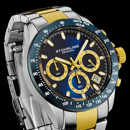 Stuhrling Original Ultima 3960 Men's Quartz Chronograph Watch, 42mm, Blue Dial, Gold-Tone Stainless Steel Bracelet