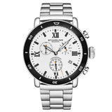Stuhrling Original Dualmode Men's Quartz Chronograph Watch, 48mm, White Dial, Black Bezel