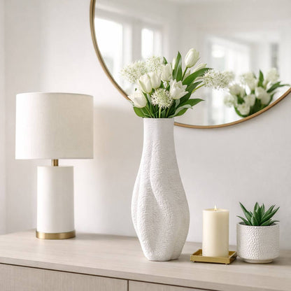 Decorative Vase - White Porcelain 3D Printed, 20 in.