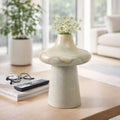 Decorative Vase - Beige Ceramic Sculptural Design, 12 in.
