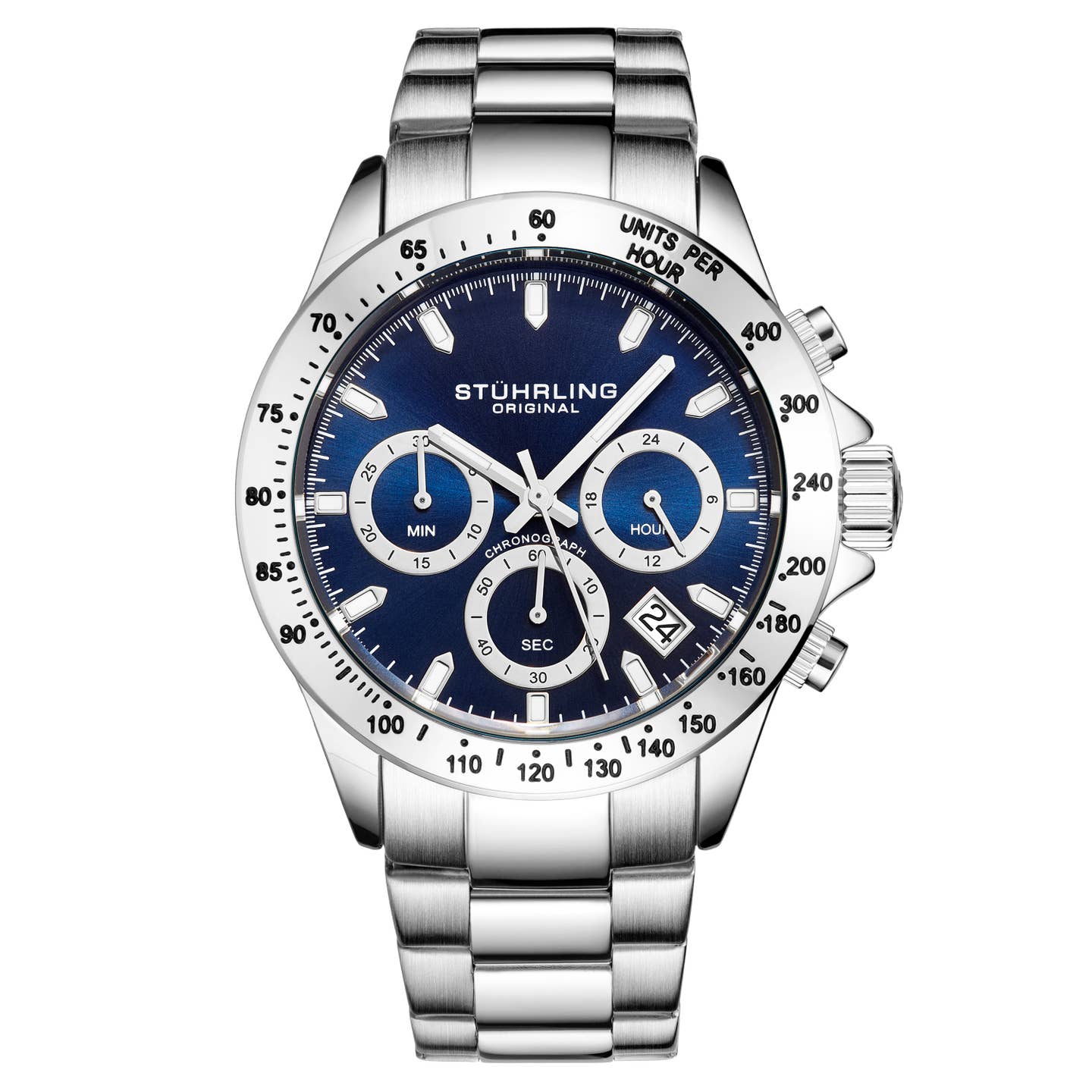 Stuhrling Original Ultima 3960 Men's Quartz Chronograph Watch, 42mm, Blue Dial, Stainless Steel Bracelet