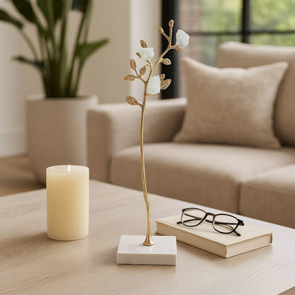Decorative Object - Gold/Green Metal Stone Tree, 20 in.