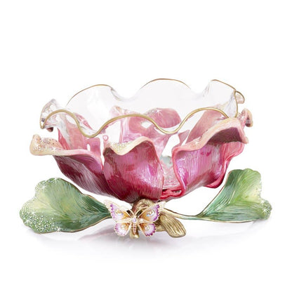 Jay Strongwater Sydney Large Flower Ruffle Swarovski Crystal Enamel Gold-Finished Decorative Bowl, Flora