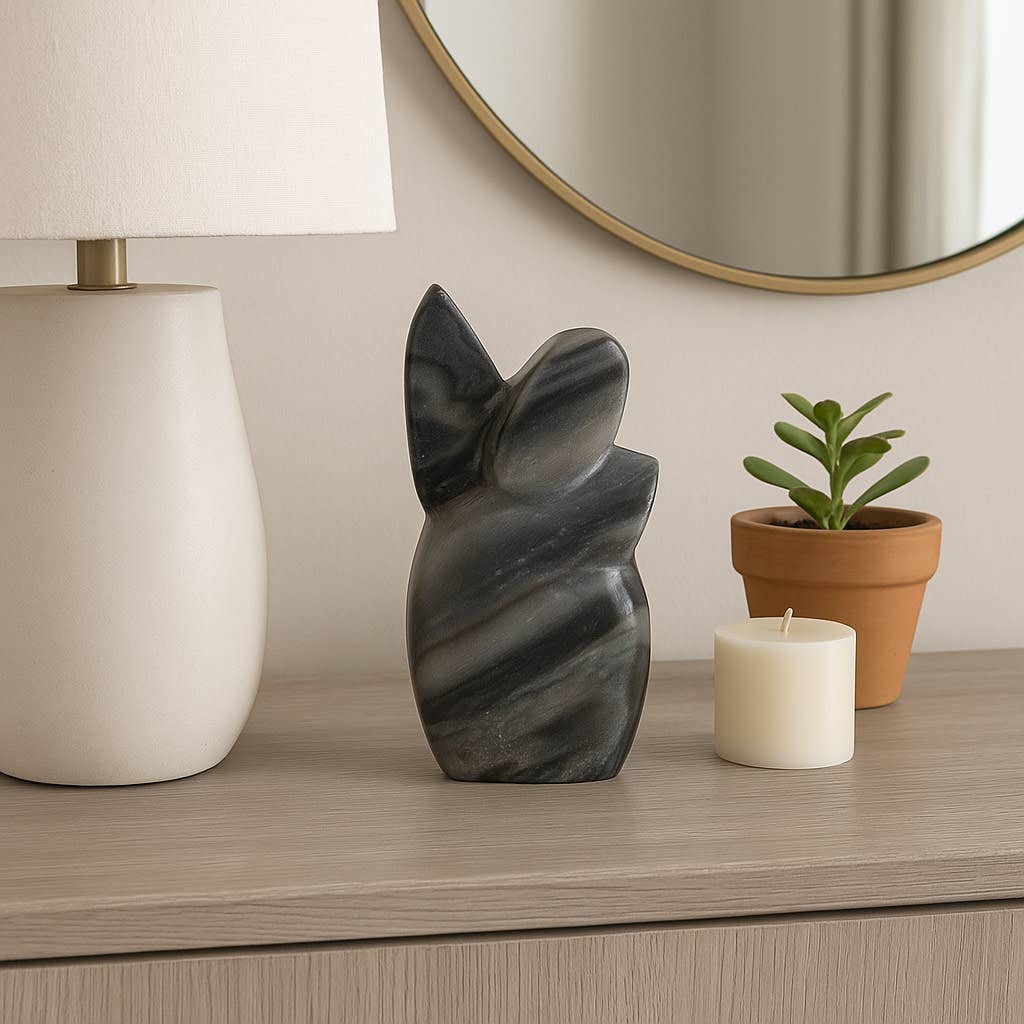 Sculpture - Gray Marble Decorative Carved Angel, 6 in.