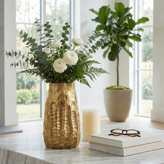 Decorative Vase - Gold Aluminum Textured Accent, 14 in.
