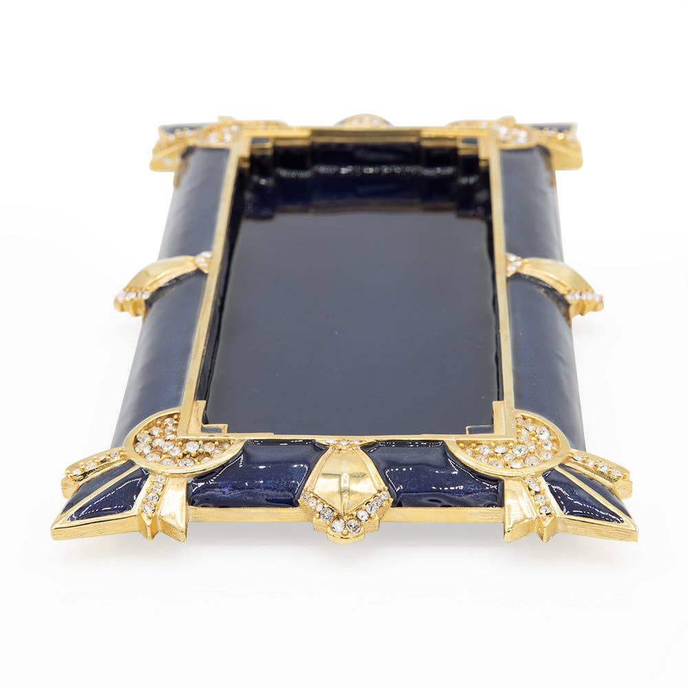 Jay Strongwater Charles Art Deco Crystal Enamel Gold-Finished Decorative Tray, Delft Garden