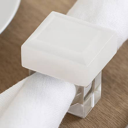 Sculptures Set of 4 - White Stone Glass Napkin Rings, 3 in.