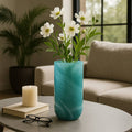 Decorative Vase - Blue Glass Swirl Coastal Inspired, 14 in.