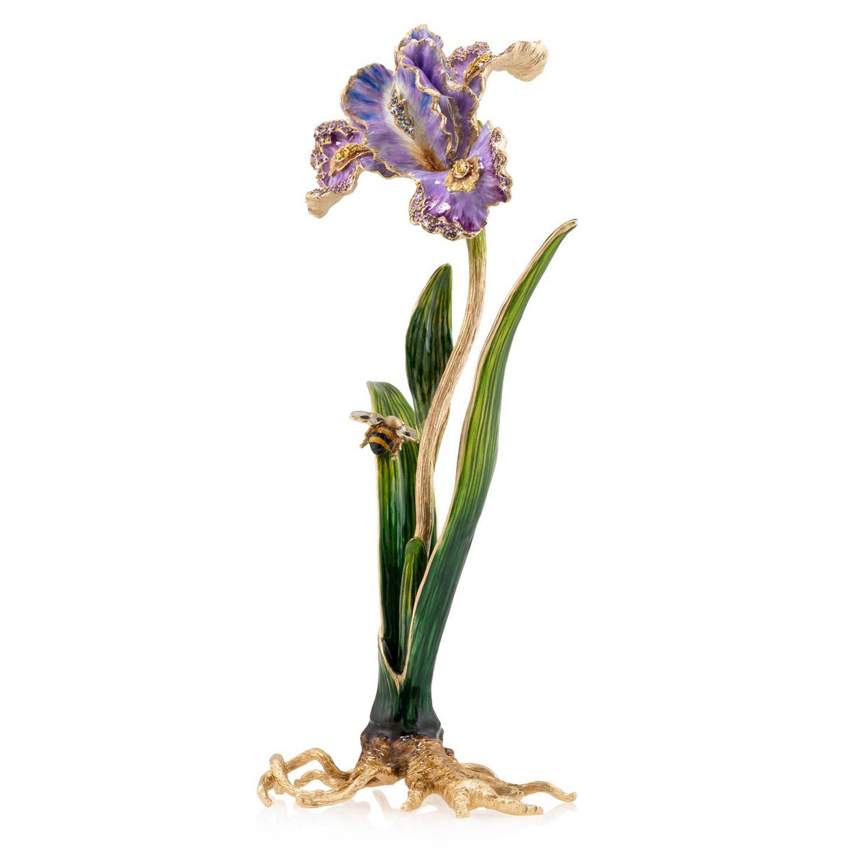 Jay Strongwater Vincent Iris Bumble Bee Ruffle Swarovski Crystal Enamel Gold-Finished Tabletop Object