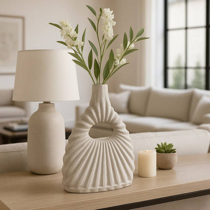 Decorative Vase - Ivory Ceramic Styling Short, 17 in.