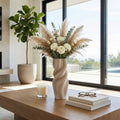 Decorative Vase - Tan Ceramic 3D Printed Twisted, 14 in.