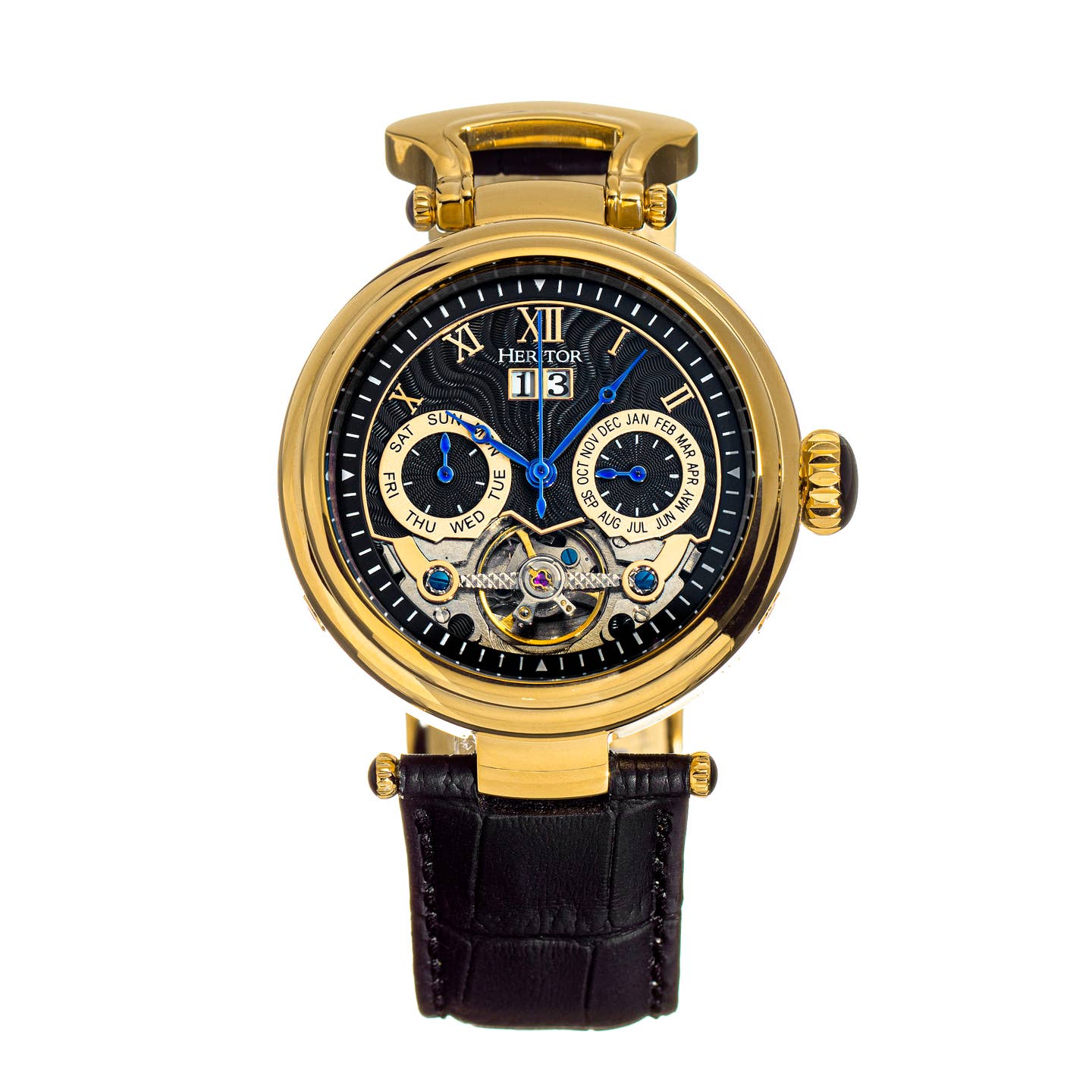 Heritor Ganzi Men's Automatic Semi-Skeleton Leather Watch, Style HERHR3304