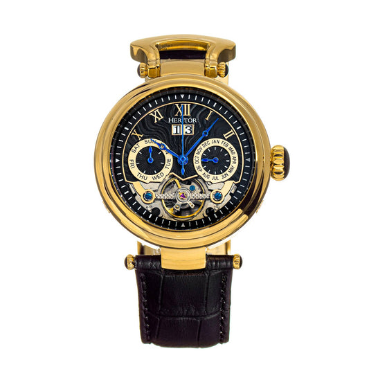 Heritor Ganzi Men's Automatic Semi-Skeleton Leather Watch, Style HERHR3304
