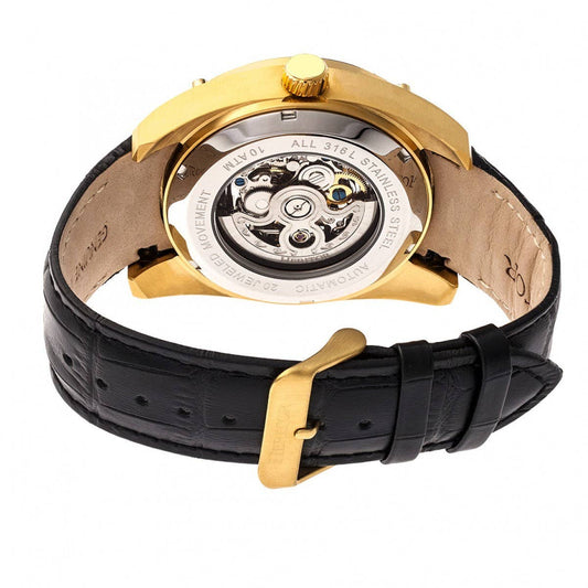 Heritor Daniels Men's Automatic Semi-Skeleton Leather Watch, Gold/Black