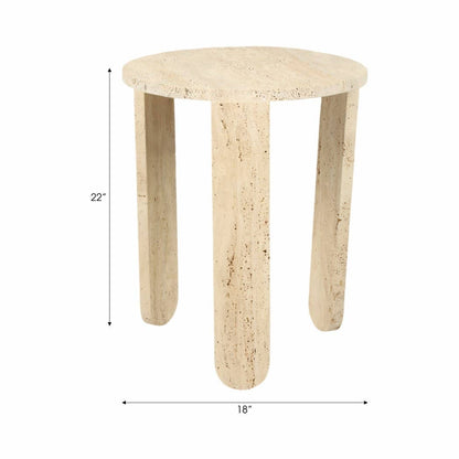 Side Table - Beige Marble Carved Travertine Accent, 22 in.