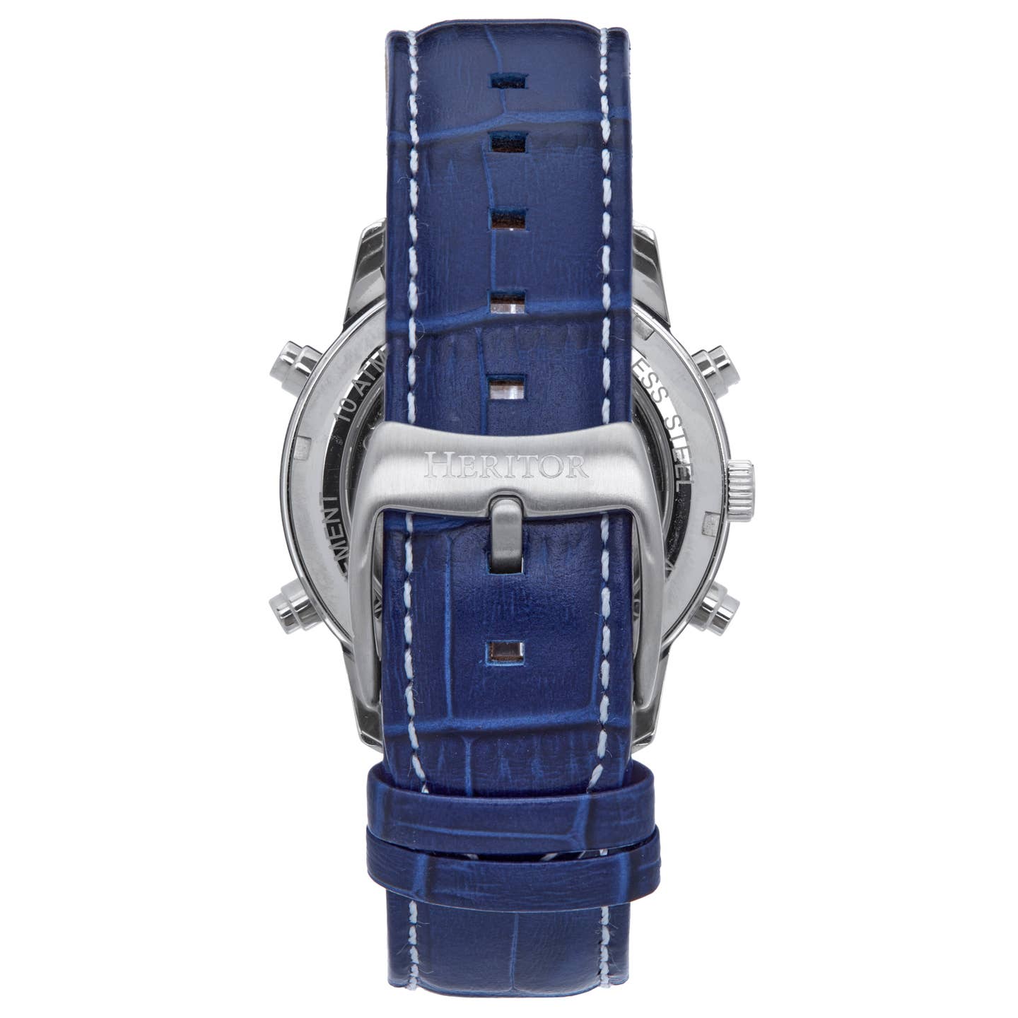 Heritor Wilhelm Men's Automatic Semi-Skeleton Leather Watch, Silver/Blue