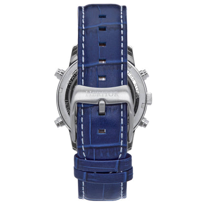 Heritor Wilhelm Men's Automatic Semi-Skeleton Leather Watch, Silver/Blue