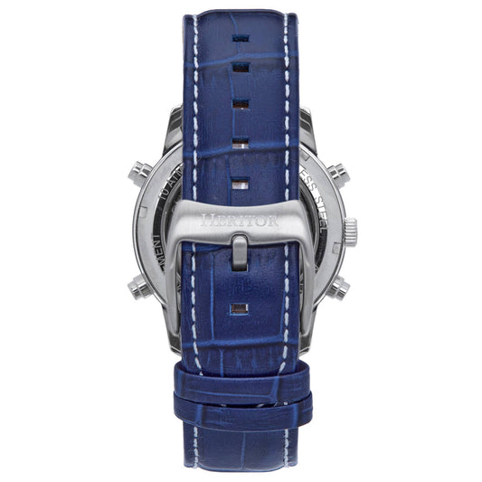 Heritor Wilhelm Men's Automatic Semi-Skeleton Leather Watch, Silver/Blue