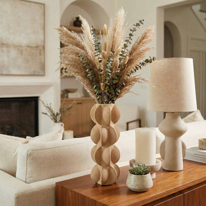 Decorative Vase - Tan Ceramic 3D Printed Textured, 14 in.