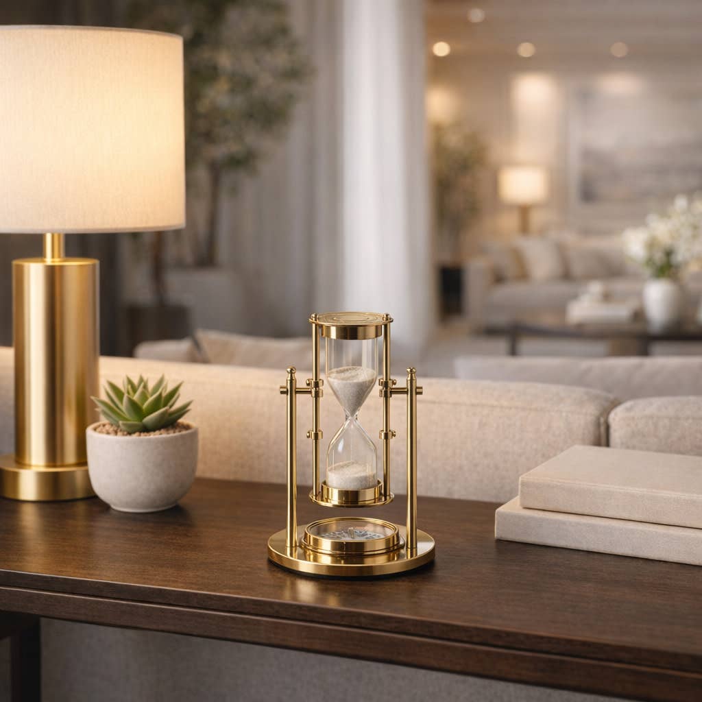 Hourglass Sandtimer - Gold Metal Decorative Frame, 8 in.
