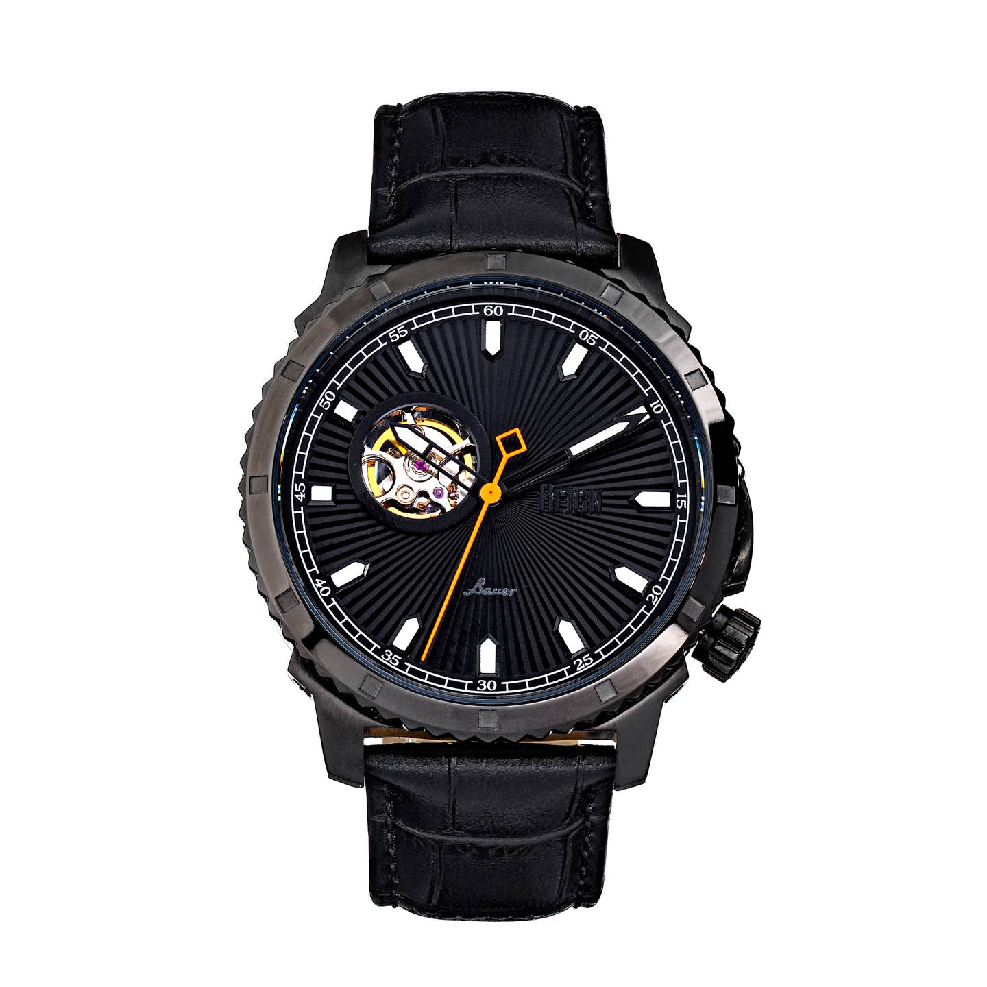 Reign Bauer Men's Automatic Semi-Skeleton Leather Watch