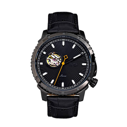 Reign Bauer Men's Automatic Semi-Skeleton Leather Watch