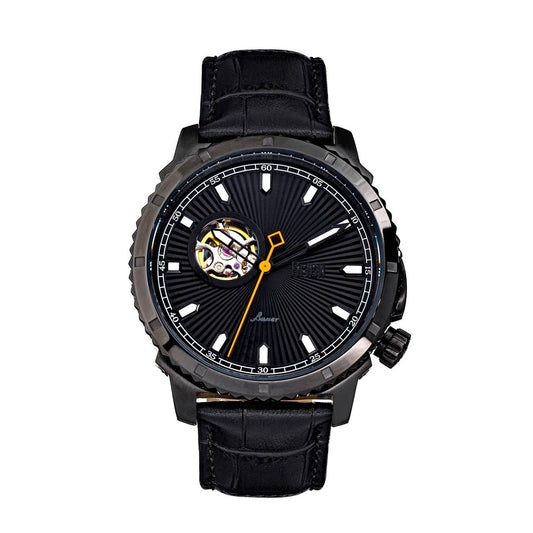 Reign Bauer Men's Automatic Semi-Skeleton Leather Watch