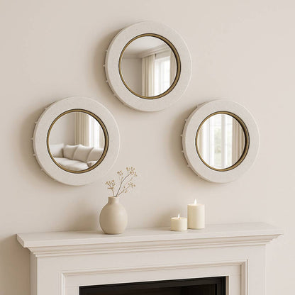 Wall Mirror Set of 3 - White Glass Rounded, 18/14/12 in.