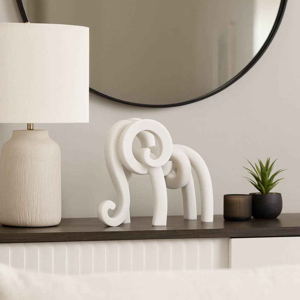 Decorative Sculpture - White Resin Elephant, 10 in.